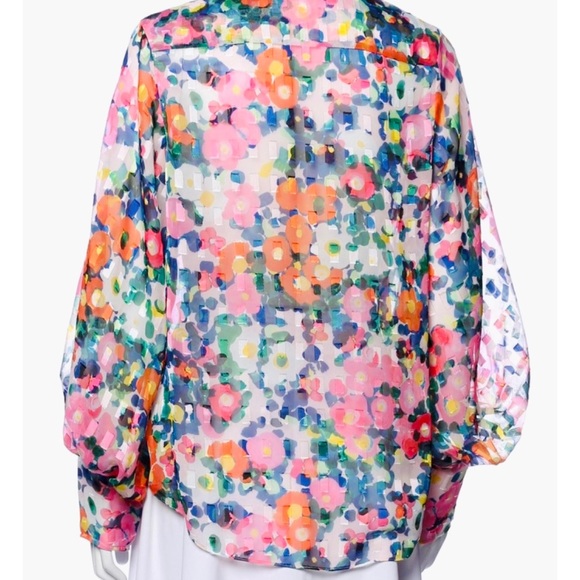 SALONI • Floral Semi-Sheer Long Sleeve Button-Down Shirt - Picture 15 of 16